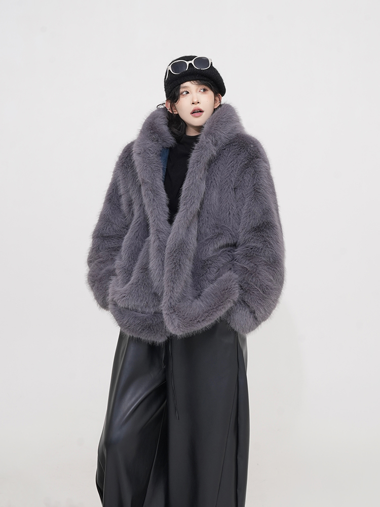 Blue Thickened Fluffy Reversible Denim Jacket for Women - Winter Korean Style Loose Hooded Warm Top