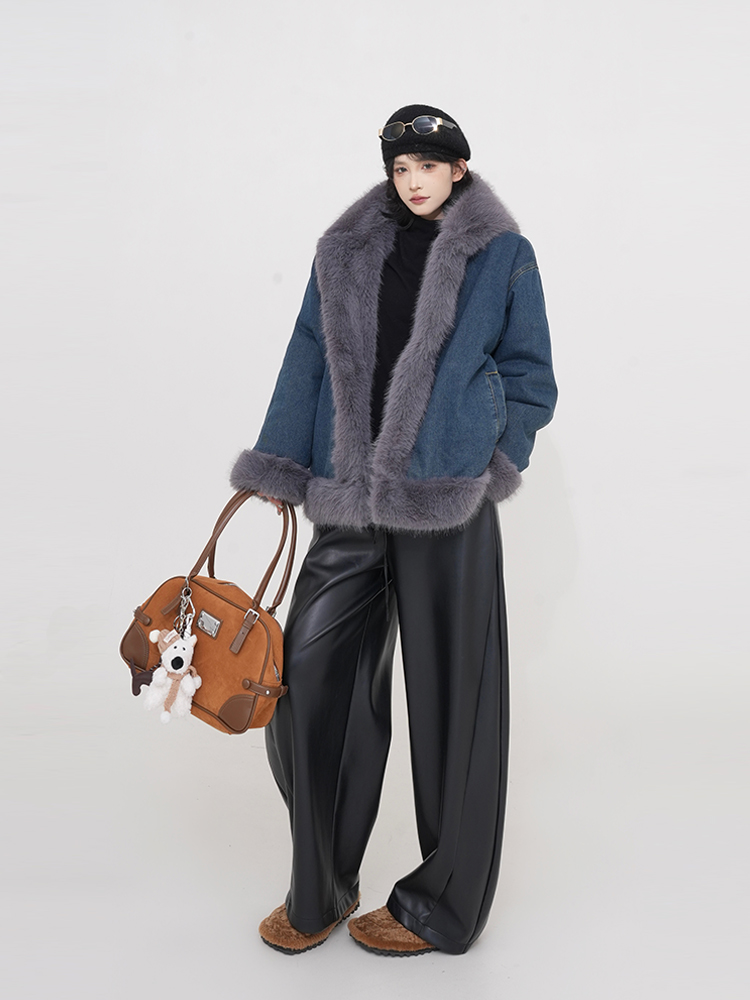 Blue Thickened Fluffy Reversible Denim Jacket for Women - Winter Korean Style Loose Hooded Warm Top Blue Thickened Fluffy Reversible Denim Jacket for Women - Winter Korean Style Loose Hooded Warm Top