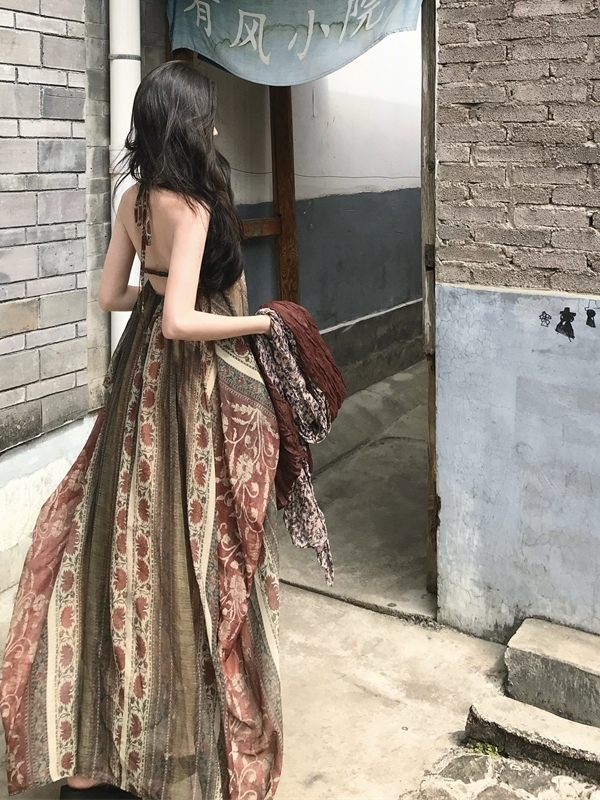 Bohemian Printed Camisole Dress for Women - Ethnic Style Swing Dress for Vacation, Yunnan Xishuangbanna & Xinjiang Tibet Inspired Bohemian Printed Camisole Dress for Women - Ethnic Style Swing Dress for Vacation, Yunnan Xishuangbanna & Xinjiang Tibet Inspired