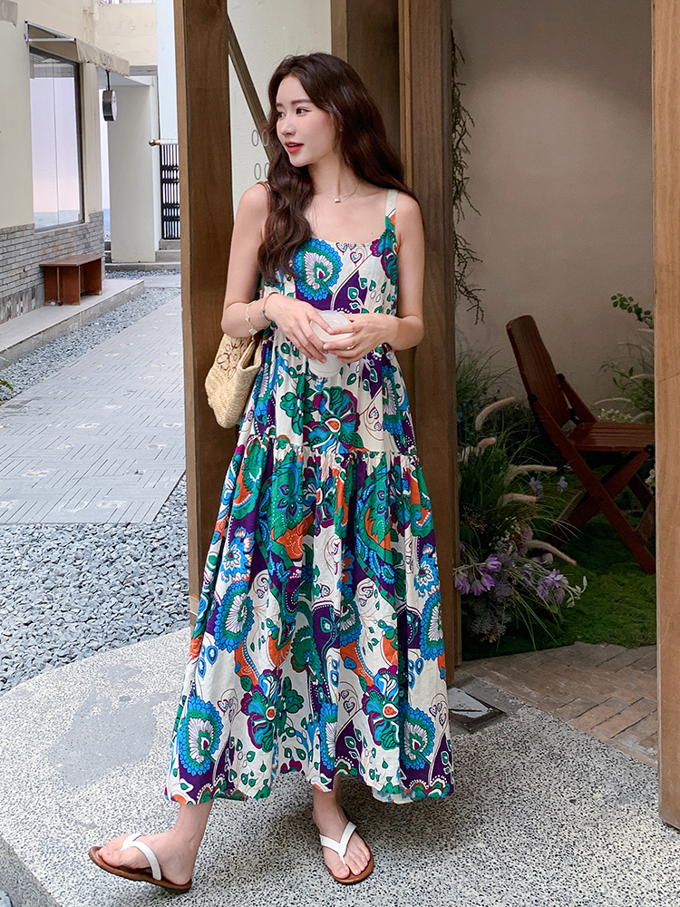 Bohemian Sleeveless Printed Chiffon Camisole Dress for Women - Relaxed Summer Vacation Long Dress Bohemian Sleeveless Printed Chiffon Camisole Dress for Women - Relaxed Summer Vacation Long Dress