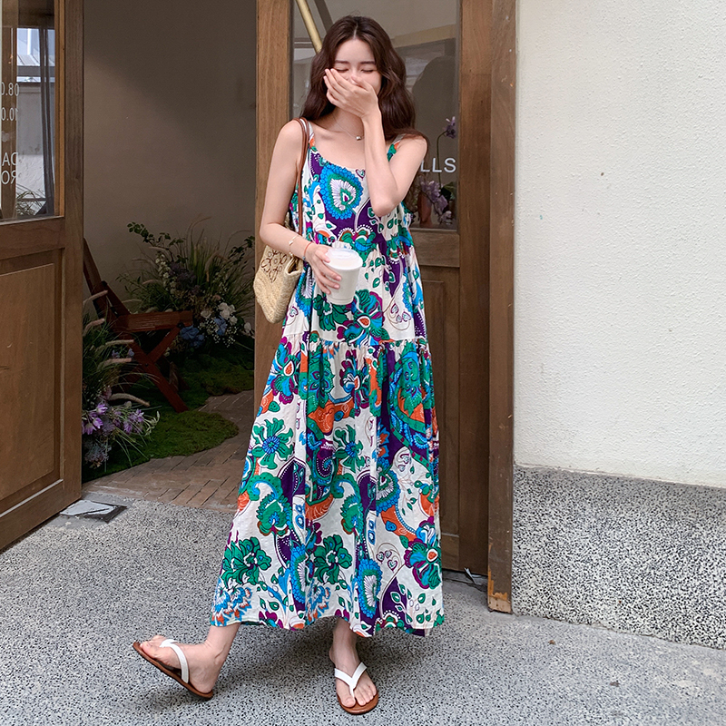 Bohemian Sleeveless Printed Chiffon Camisole Dress for Women - Relaxed Summer Vacation Long Dress Bohemian Sleeveless Printed Chiffon Camisole Dress for Women - Relaxed Summer Vacation Long Dress