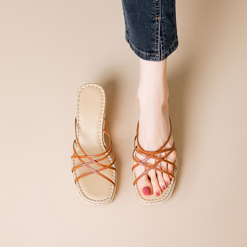 Bohemian Thin Strap Woven Thick-Soled Wedge Sandals for Women - Stylish One-Strap Design, Perfect for Summer and Y2K Fashion Bohemian Thin Strap Woven Thick-Soled Wedge Sandals for Women - Stylish One-Strap Design, Perfect for Summer and Y2K Fashion