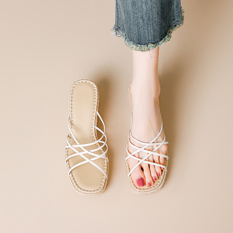 Bohemian Thin Strap Woven Thick-Soled Wedge Sandals for Women - Stylish One-Strap Design, Perfect for Summer and Y2K Fashion