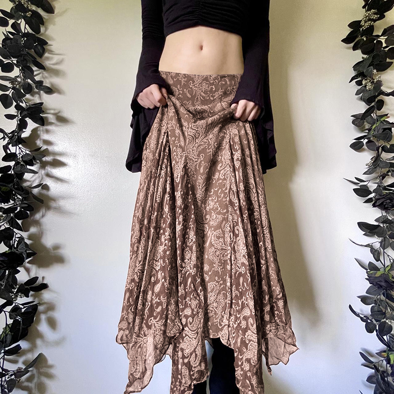 Bohemian Vintage Floral Print Low-Waist Sheer Long Skirt - Irregular Flowing Design for Summer Beach Vacation