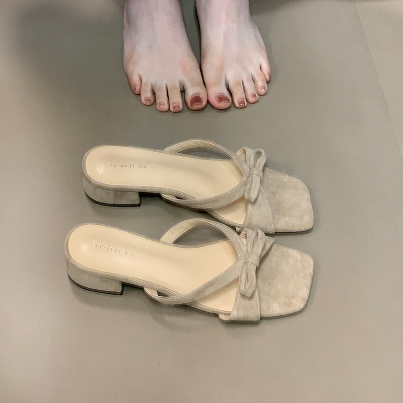 Bowknot Slip-On Sandals, 2025 French Square-Toe Chunky Heel Evening Shoes for Women, Stylish Cool Slippers Bowknot Slip-On Sandals, 2025 French Square-Toe Chunky Heel Evening Shoes for Women, Stylish Cool Slippers
