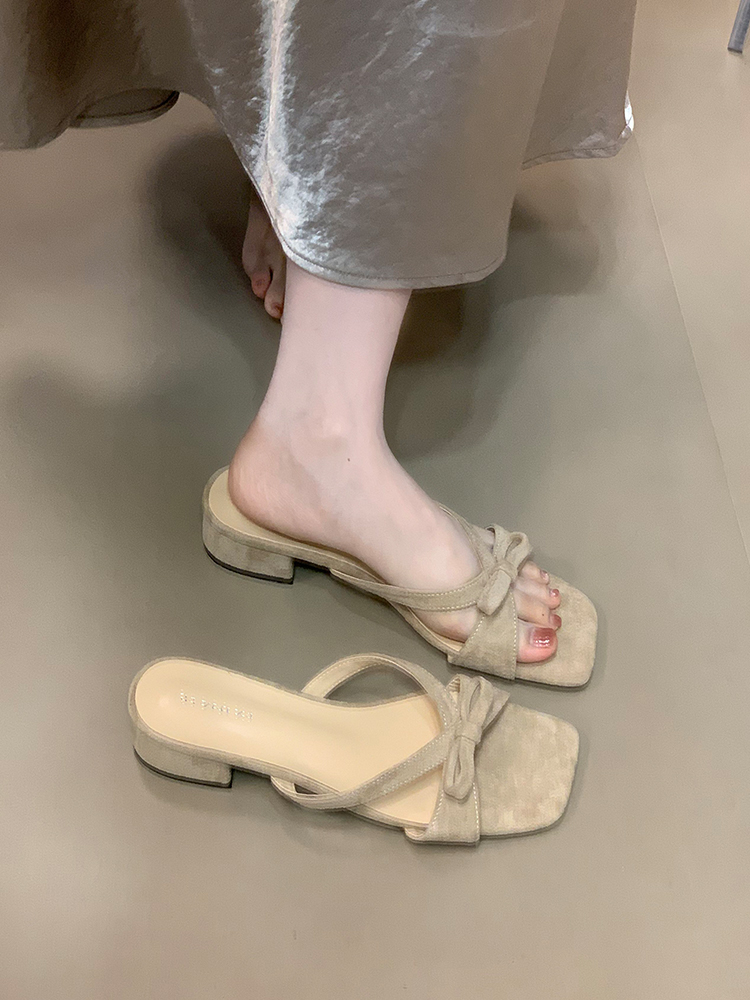 Bowknot Slip-On Sandals, 2025 French Square-Toe Chunky Heel Evening Shoes for Women, Stylish Cool Slippers Bowknot Slip-On Sandals, 2025 French Square-Toe Chunky Heel Evening Shoes for Women, Stylish Cool Slippers