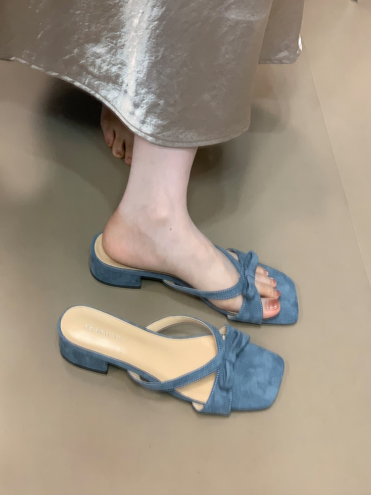 Bowknot Slip-On Sandals, 2025 French Square-Toe Chunky Heel Evening Shoes for Women, Stylish Cool Slippers Bowknot Slip-On Sandals, 2025 French Square-Toe Chunky Heel Evening Shoes for Women, Stylish Cool Slippers