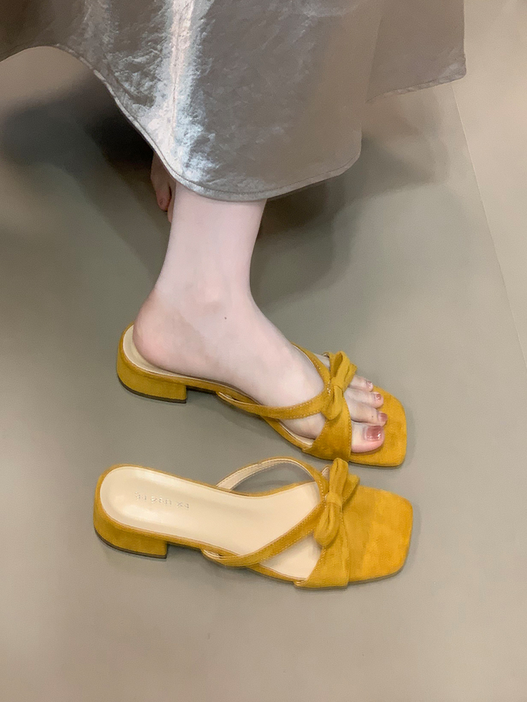 Bowknot Slip-On Sandals, 2025 French Square-Toe Chunky Heel Evening Shoes for Women, Stylish Cool Slippers Bowknot Slip-On Sandals, 2025 French Square-Toe Chunky Heel Evening Shoes for Women, Stylish Cool Slippers