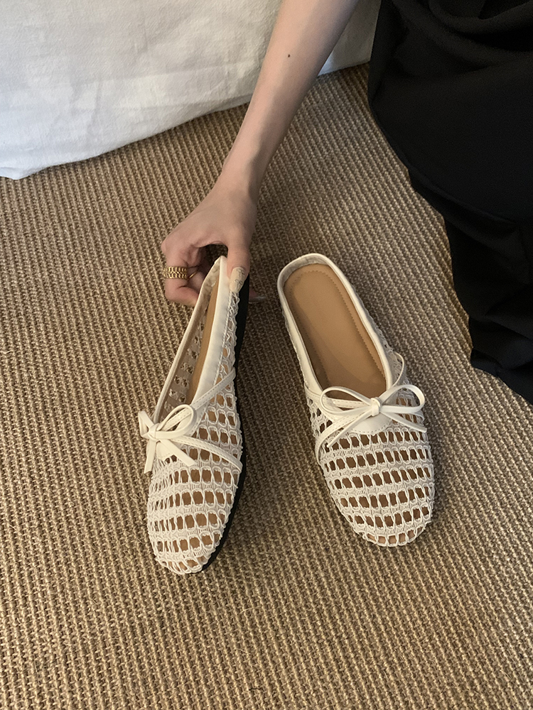 Breathable Hollow-Out Open-Toe Half Slippers for Women - Spring Summer Beach Sandals with French Bow Flats Breathable Hollow-Out Open-Toe Half Slippers for Women - Spring Summer Beach Sandals with French Bow Flats