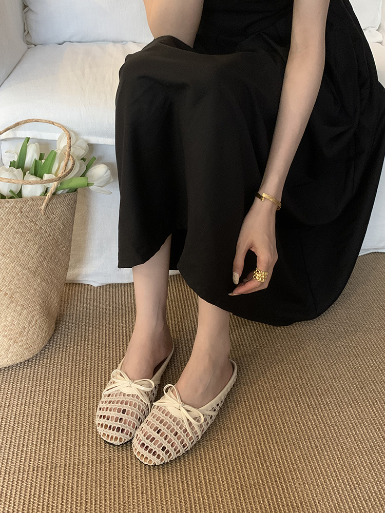 Breathable Hollow-Out Open-Toe Half Slippers for Women - Spring Summer Beach Sandals with French Bow Flats Breathable Hollow-Out Open-Toe Half Slippers for Women - Spring Summer Beach Sandals with French Bow Flats