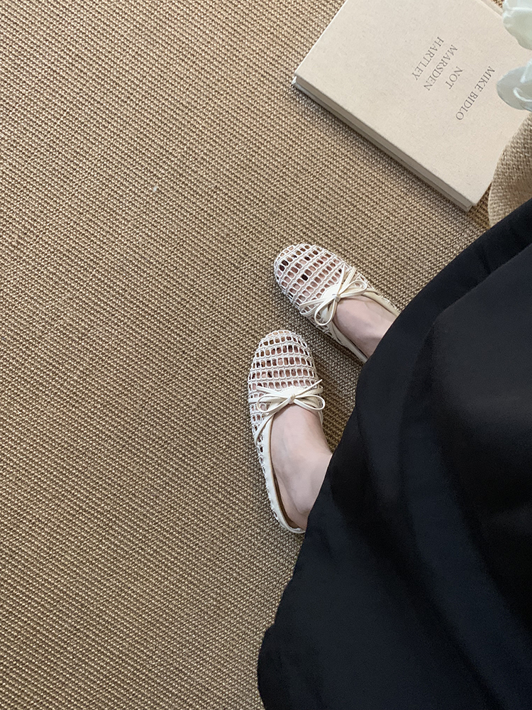 Breathable Hollow-Out Open-Toe Half Slippers for Women - Spring Summer Beach Sandals with French Bow Flats Breathable Hollow-Out Open-Toe Half Slippers for Women - Spring Summer Beach Sandals with French Bow Flats