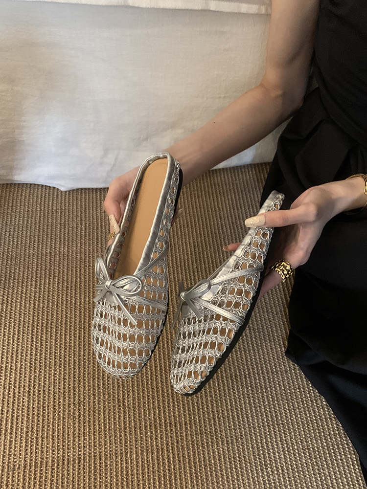 Breathable Hollow-Out Open-Toe Half Slippers for Women - Spring Summer Beach Sandals with French Bow Flats Breathable Hollow-Out Open-Toe Half Slippers for Women - Spring Summer Beach Sandals with French Bow Flats