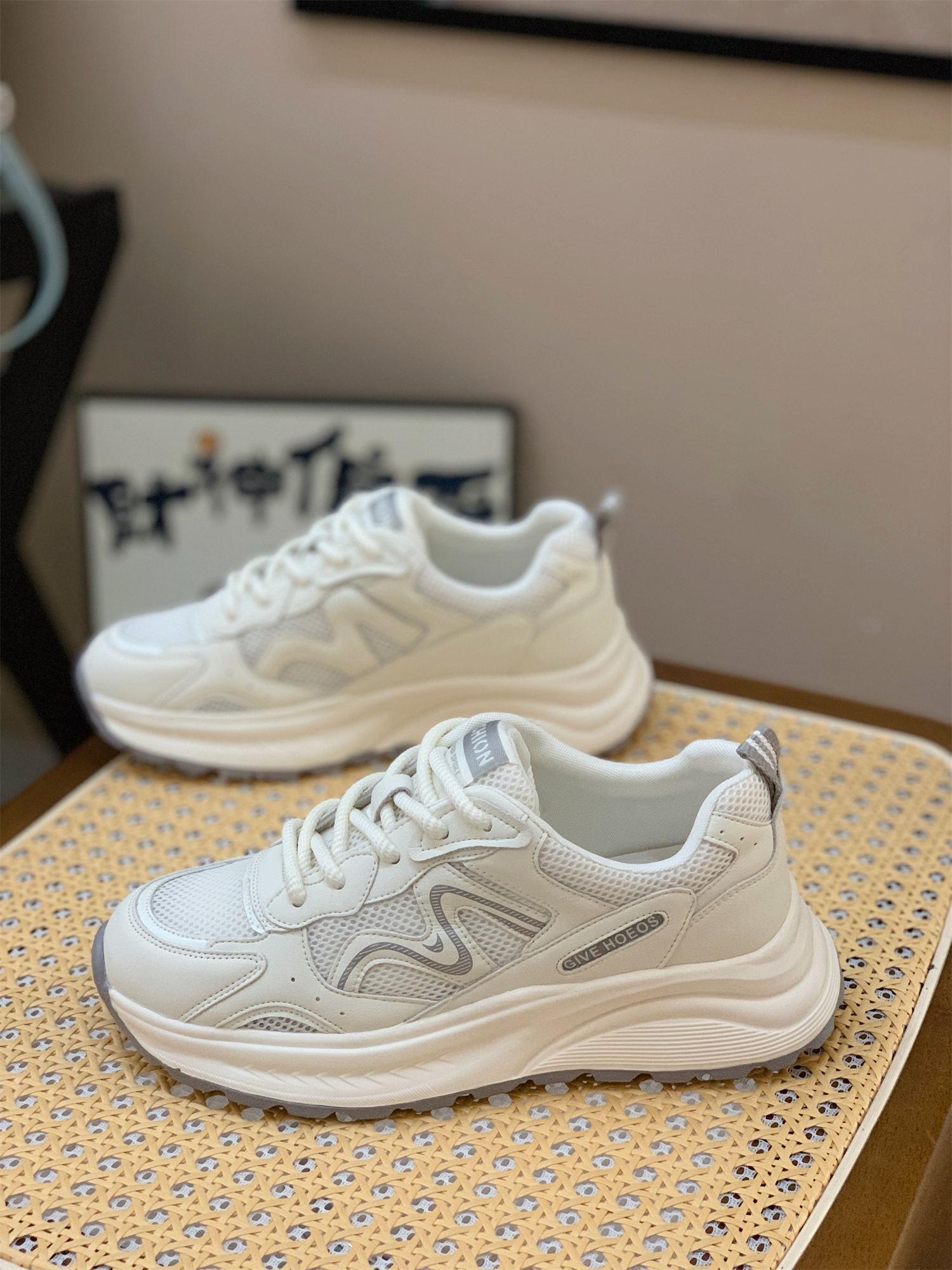 Breathable Mesh Dad Shoes for Women - Genuine Leather Lace-Up Sneakers, 2025 Summer Korean Style, Versatile & Comfortable