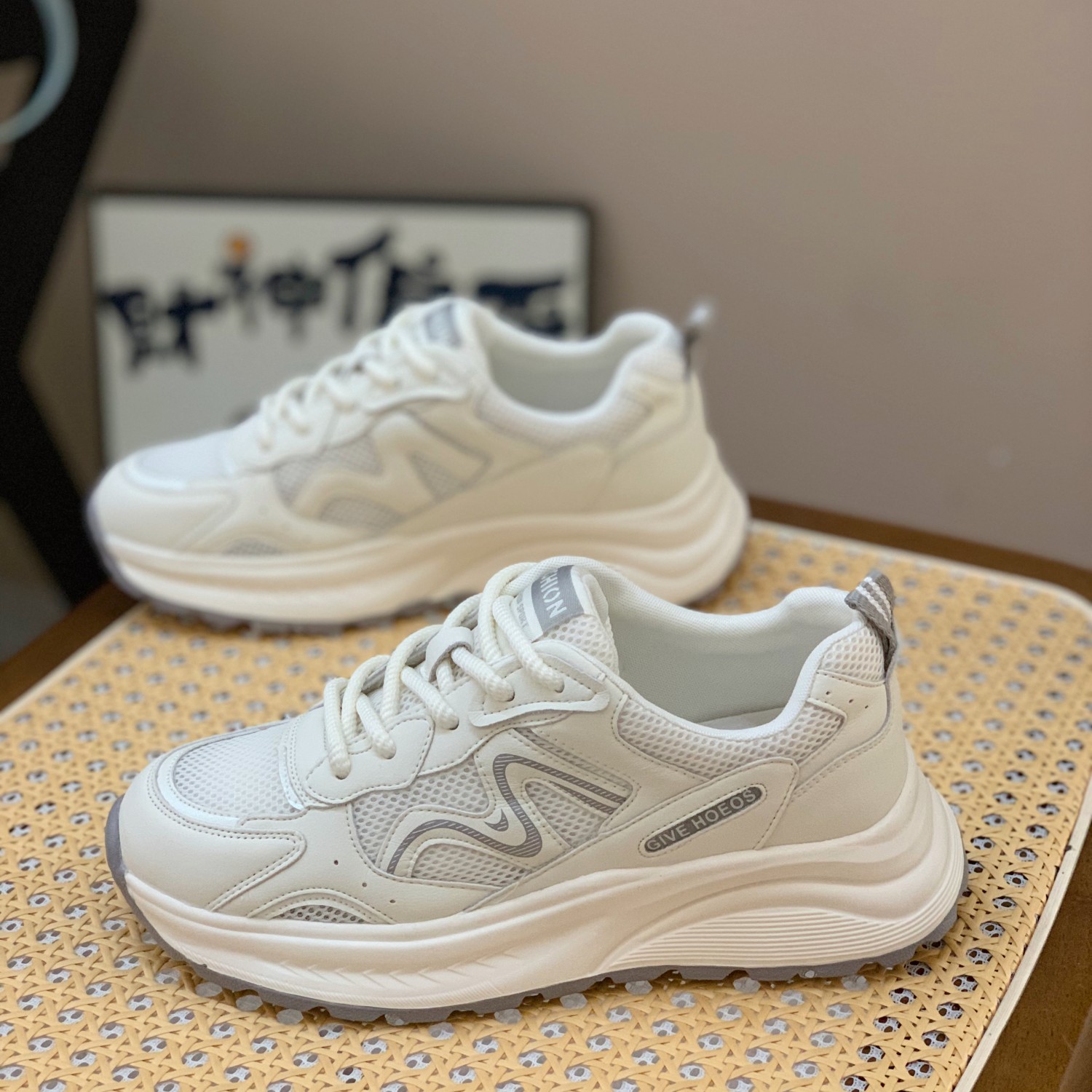 Breathable Mesh Dad Shoes for Women - Genuine Leather Lace-Up Sneakers, 2025 Summer Korean Style, Versatile & Comfortable