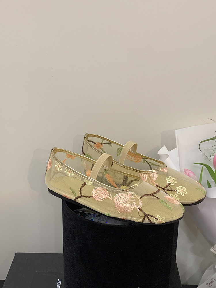 Breathable Mesh Mary Jane Shoes for Women - Golden Chinese-Style Bow Ballet Flats, Perfect for Early Spring Fashion Breathable Mesh Mary Jane Shoes for Women - Golden Chinese-Style Bow Ballet Flats, Perfect for Early Spring Fashion