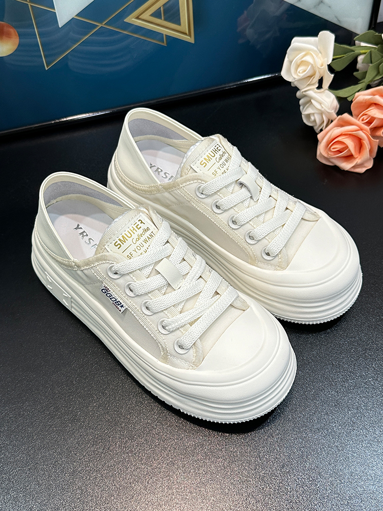 Breathable Mesh White Sneakers for Women - 2025 Summer Korean Style Yellow Thick-Soled Height-Increasing Casual Sports Shoes Breathable Mesh White Sneakers for Women - 2025 Summer Korean Style Yellow Thick-Soled Height-Increasing Casual Sports Shoes