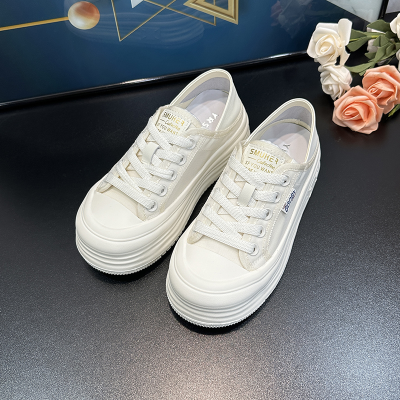 Breathable Mesh White Sneakers for Women - 2025 Summer Korean Style Yellow Thick-Soled Height-Increasing Casual Sports Shoes Breathable Mesh White Sneakers for Women - 2025 Summer Korean Style Yellow Thick-Soled Height-Increasing Casual Sports Shoes