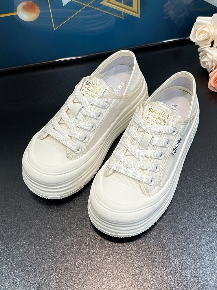 Breathable Mesh White Sneakers for Women - 2025 Summer Korean Style Yellow Thick-Soled Height-Increasing Casual Sports Shoes Breathable Mesh White Sneakers for Women - 2025 Summer Korean Style Yellow Thick-Soled Height-Increasing Casual Sports Shoes