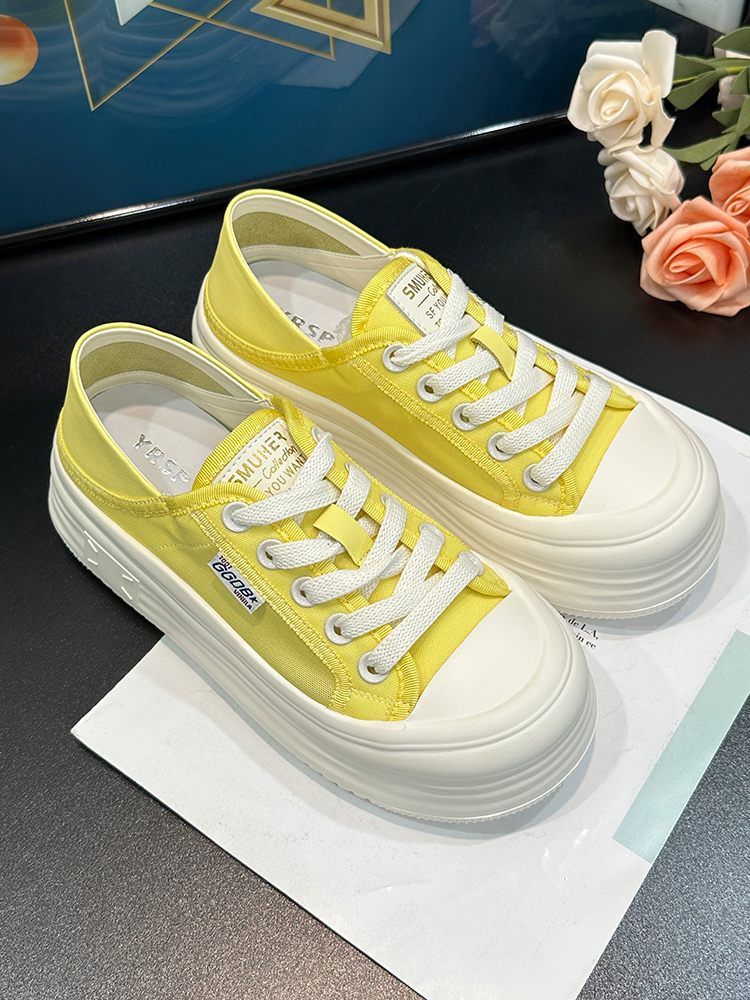 Breathable Mesh White Sneakers for Women - 2025 Summer Korean Style Yellow Thick-Soled Height-Increasing Casual Sports Shoes Breathable Mesh White Sneakers for Women - 2025 Summer Korean Style Yellow Thick-Soled Height-Increasing Casual Sports Shoes