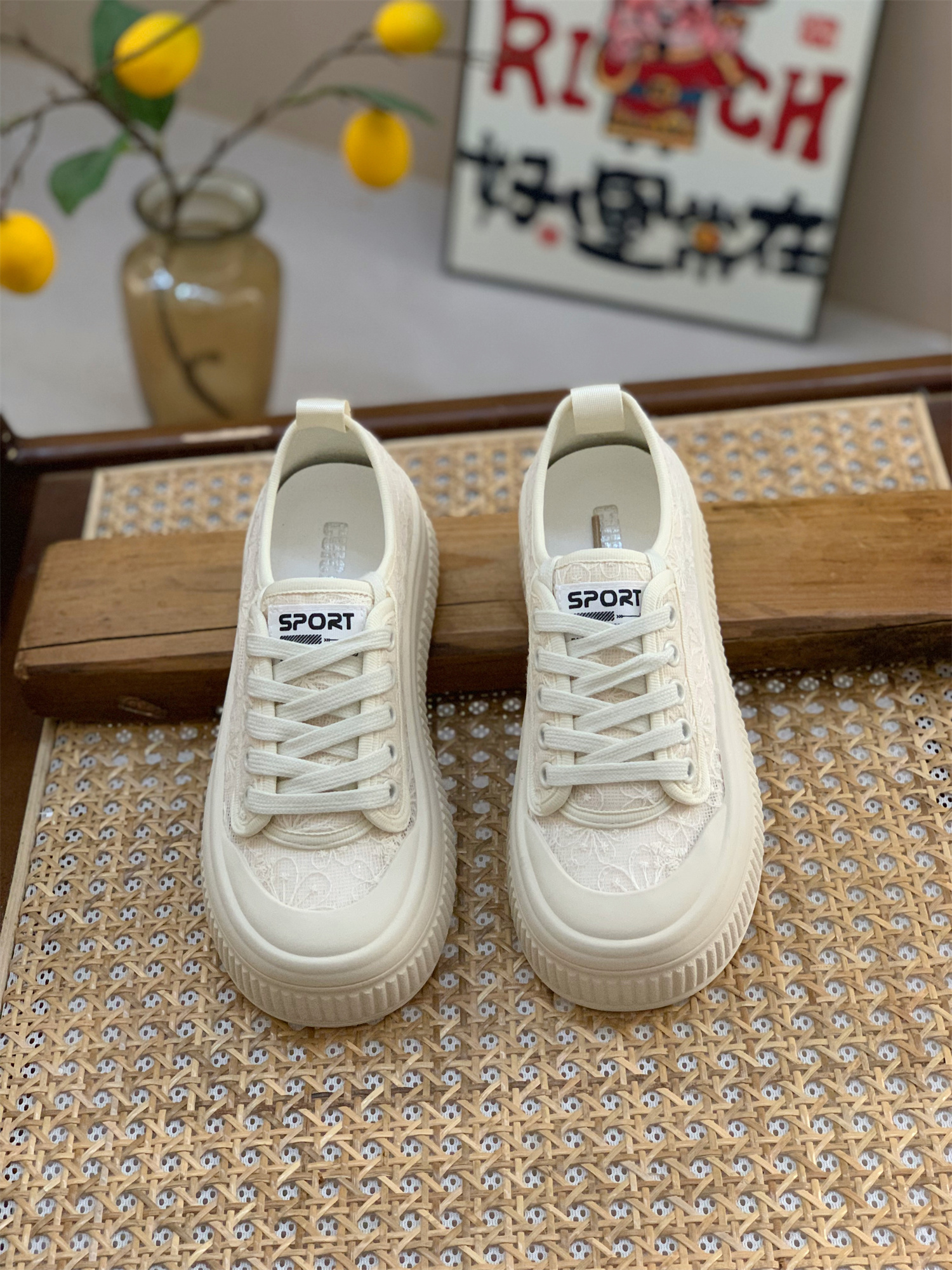 Breathable White Mesh Lace-Up Shoes for Women - Summer 2025 Thick-Soled Biscuit Style for Skirts and Casual Outfits Breathable White Mesh Lace-Up Shoes for Women - Summer 2025 Thick-Soled Biscuit Style for Skirts and Casual Outfits