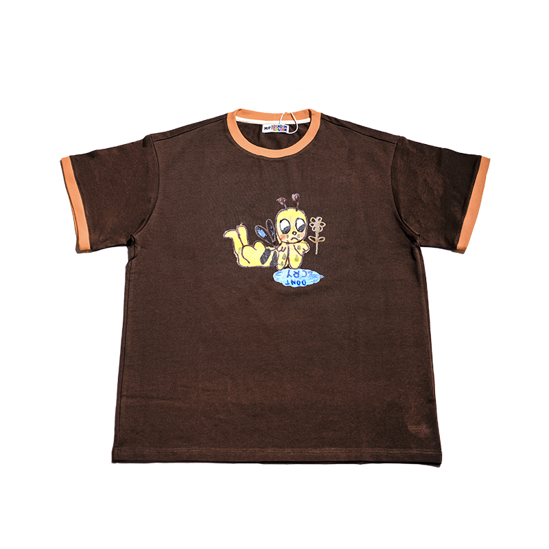 Brown Color-Block Printed Round Neck Short Sleeve Cotton T-Shirt - Artist Original, 90s Style Fashion Top