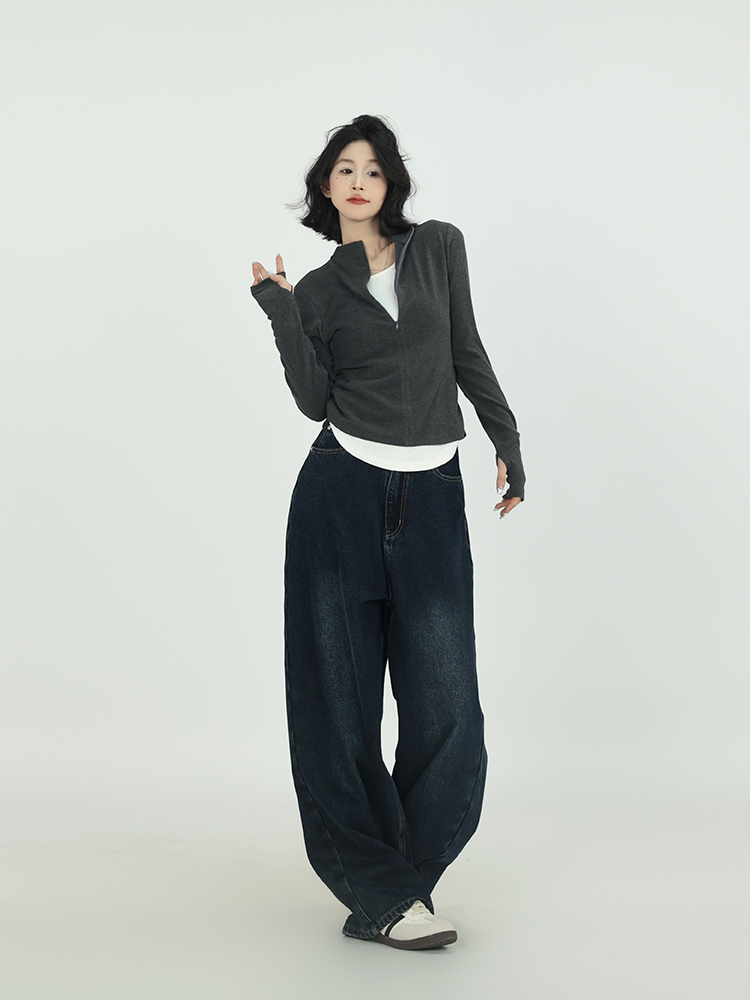 Brown Fake Two-Piece Half-High Collar Long Sleeve T-Shirt for Women - Spring Korean Style Versatile Slim Fit Base Top Brown Fake Two-Piece Half-High Collar Long Sleeve T-Shirt for Women - Spring Korean Style Versatile Slim Fit Base Top