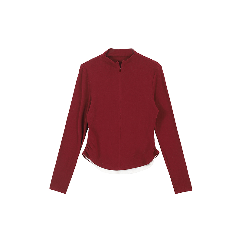 Brown Fake Two-Piece Half-High Collar Long Sleeve T-Shirt for Women - Spring Korean Style Versatile Slim Fit Base Top Brown Fake Two-Piece Half-High Collar Long Sleeve T-Shirt for Women - Spring Korean Style Versatile Slim Fit Base Top