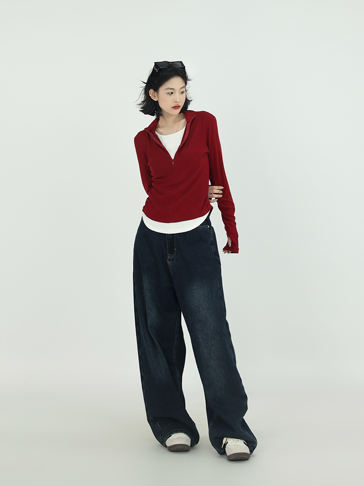 Brown Fake Two-Piece Half-High Collar Long Sleeve T-Shirt for Women - Spring Korean Style Versatile Slim Fit Base Top Brown Fake Two-Piece Half-High Collar Long Sleeve T-Shirt for Women - Spring Korean Style Versatile Slim Fit Base Top