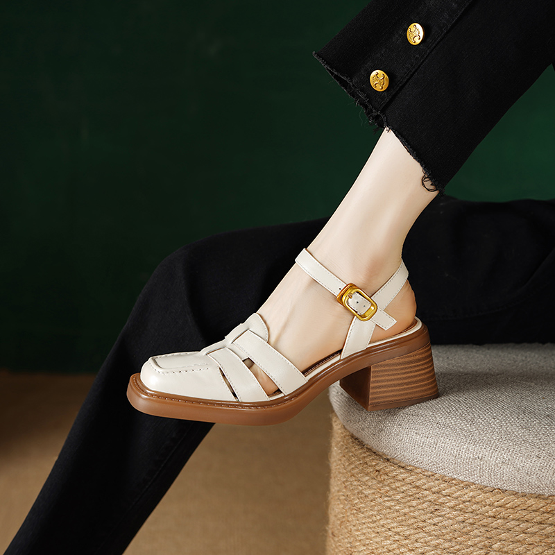 Brown Retro Square-Toe Chunky Heel Roman Sandals for Women - Backless Soft Sole Closed-Toe Summer Footwear 2023