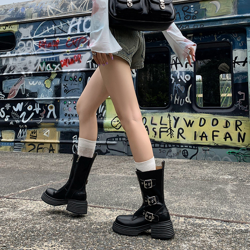 Brown Thick-Soled Mid-Calf Martin Boots with Belt Buckle - Trendy Knight Style Short Boots for Women, Perfect for Spicy Girl Outfits Brown Thick-Soled Mid-Calf Martin Boots with Belt Buckle - Trendy Knight Style Short Boots for Women, Perfect for Spicy Girl Outfits