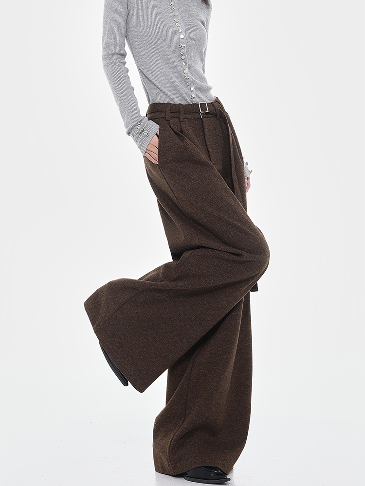 Brown Thick Woolen Wide-Leg Suit Pants for Women - Autumn/Winter Loose Draped Casual Trousers, Y2K Inspired Fashion Brown Thick Woolen Wide-Leg Suit Pants for Women - Autumn/Winter Loose Draped Casual Trousers, Y2K Inspired Fashion