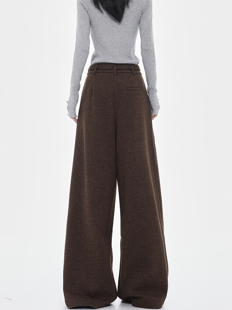 Brown Thick Woolen Wide-Leg Suit Pants for Women - Autumn/Winter Loose Draped Casual Trousers, Y2K Inspired Fashion Brown Thick Woolen Wide-Leg Suit Pants for Women - Autumn/Winter Loose Draped Casual Trousers, Y2K Inspired Fashion