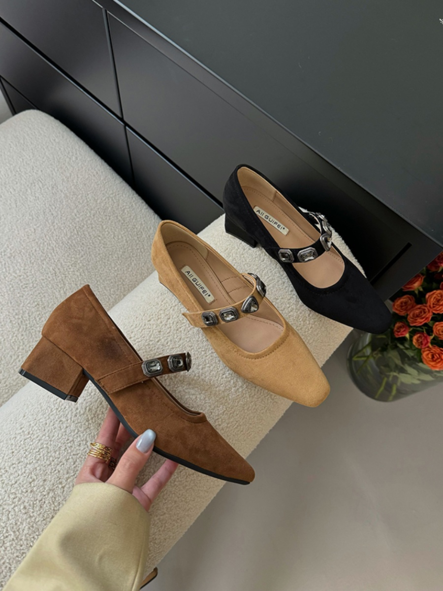 Brown Vintage Mary Jane High Heels with Chunky Heel and One-Strap Design, Stylish Shallow Mouth Flats for Spring 2025 Fashion Brown Vintage Mary Jane High Heels with Chunky Heel and One-Strap Design, Stylish Shallow Mouth Flats for Spring 2025 Fashion
