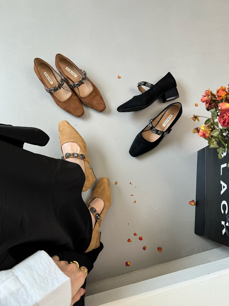 Brown Vintage Mary Jane High Heels with Chunky Heel and One-Strap Design, Stylish Shallow Mouth Flats for Spring 2025 Fashion Brown Vintage Mary Jane High Heels with Chunky Heel and One-Strap Design, Stylish Shallow Mouth Flats for Spring 2025 Fashion