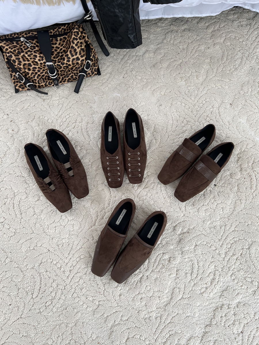 Brown Women's Loafers - Flat Square-Toe Retro Style, 2025 Autumn/Winter, High-End British Niche Fashion Footwear