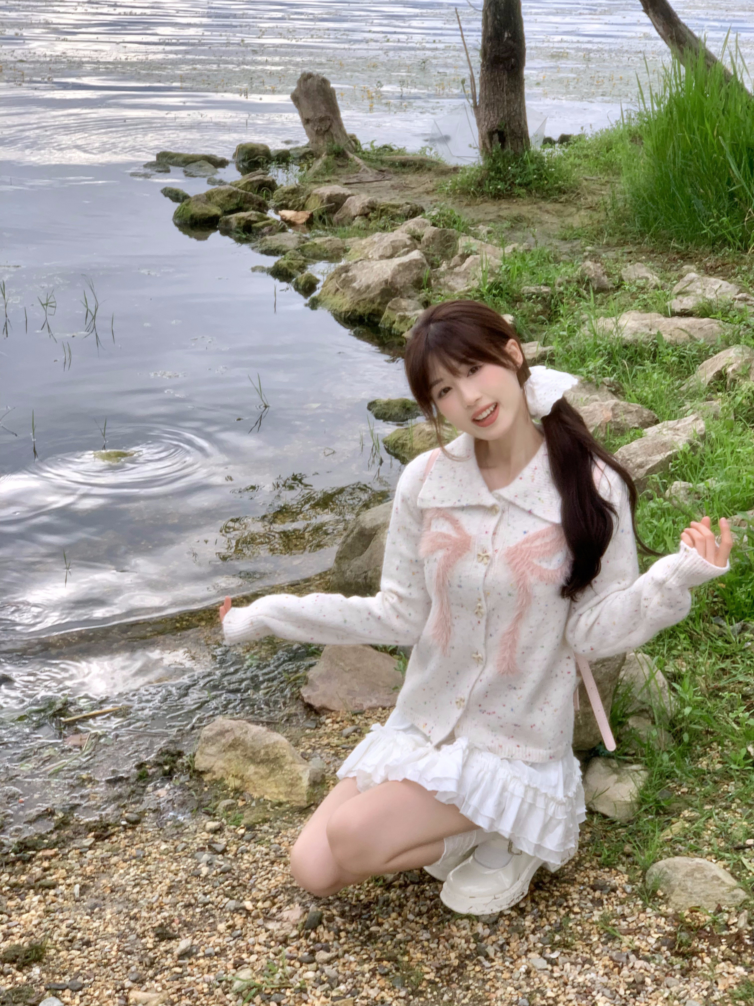 Butterfly Knot Rainbow Polka Dot Short Knitted Coat for Women, Large Lapel Autumn Cardigan, Cute Y2K Style Outerwear Butterfly Knot Rainbow Polka Dot Short Knitted Coat for Women, Large Lapel Autumn Cardigan, Cute Y2K Style Outerwear