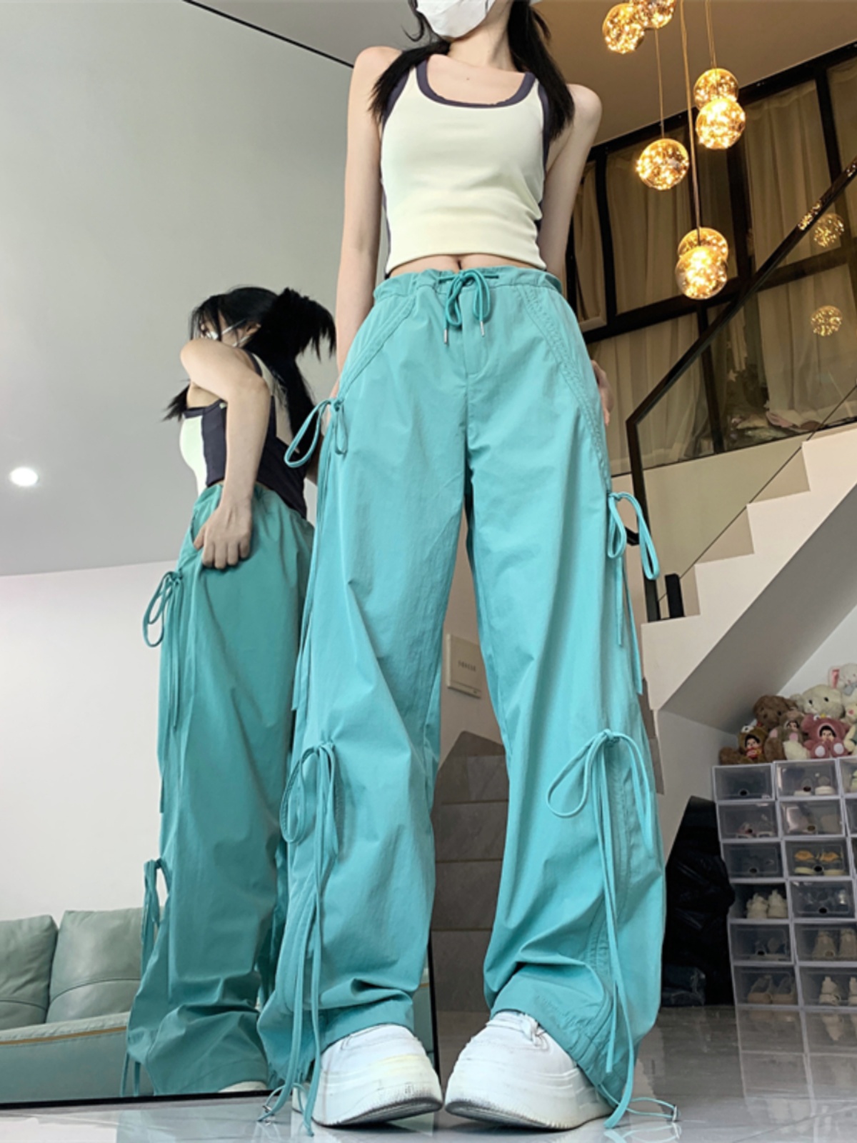 Butterfly Knot Strap Mint Mambo Cargo Pants for Women - Street Dance & Jazz Outfit, Perfect for Outings and Active Wear Butterfly Knot Strap Mint Mambo Cargo Pants for Women - Street Dance & Jazz Outfit, Perfect for Outings and Active Wear