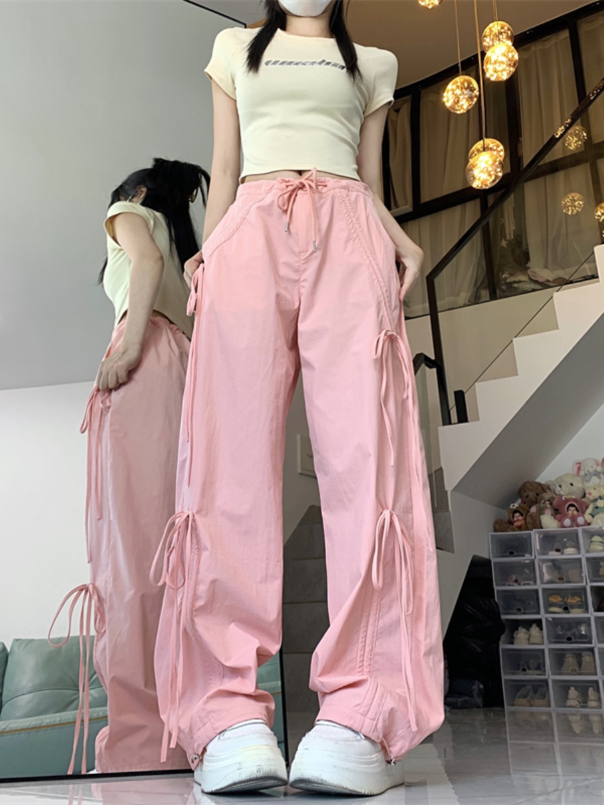 Butterfly Knot Strap Mint Mambo Cargo Pants for Women - Street Dance & Jazz Outfit, Perfect for Outings and Active Wear Butterfly Knot Strap Mint Mambo Cargo Pants for Women - Street Dance & Jazz Outfit, Perfect for Outings and Active Wear