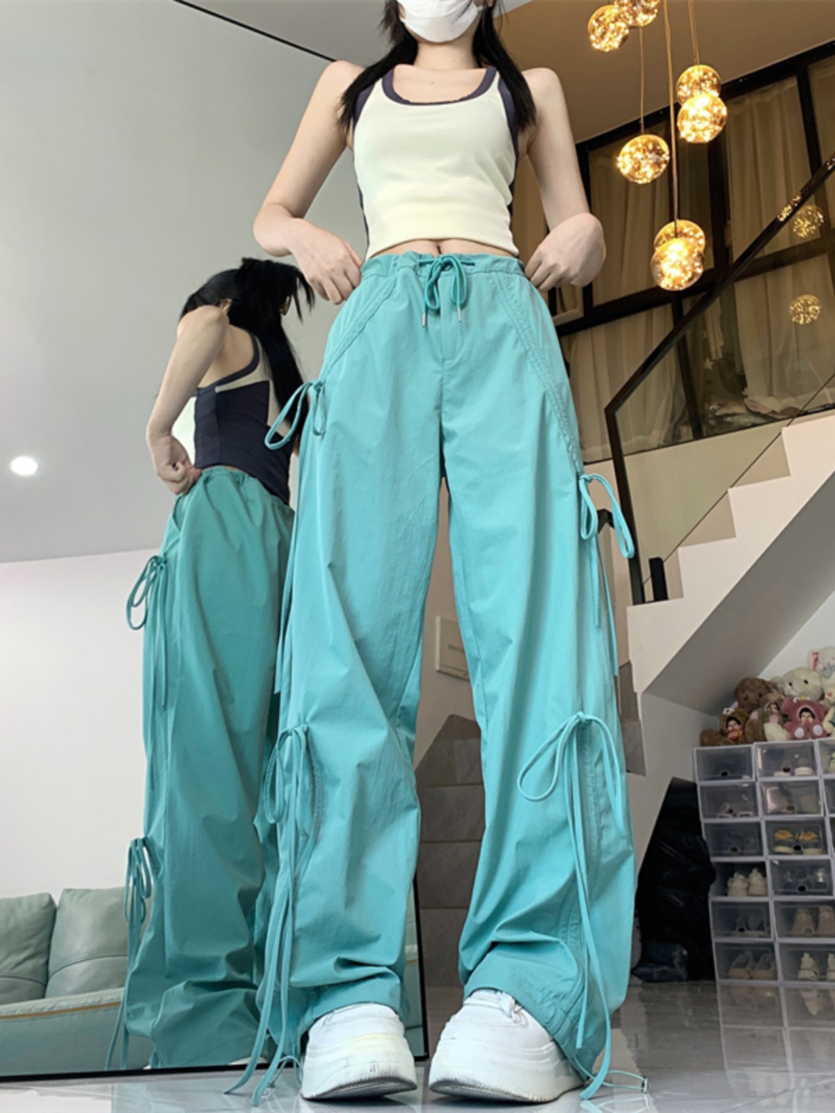 Butterfly Knot Strap Mint Mambo Cargo Pants for Women - Street Dance & Jazz Outfit, Perfect for Outings and Active Wear Butterfly Knot Strap Mint Mambo Cargo Pants for Women - Street Dance & Jazz Outfit, Perfect for Outings and Active Wear