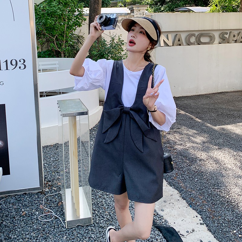 Butterfly Knot Suspenders Pants Set for Women - Trendy Summer 2025 Youthful Shorts Outfit Butterfly Knot Suspenders Pants Set for Women - Trendy Summer 2025 Youthful Shorts Outfit