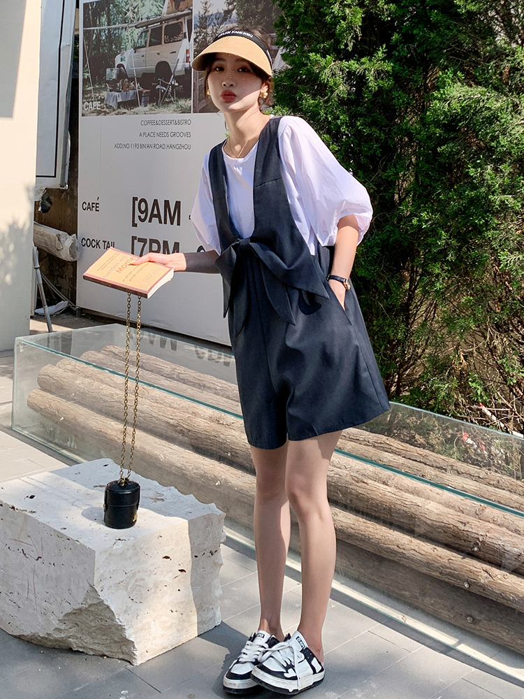 Butterfly Knot Suspenders Pants Set for Women - Trendy Summer 2025 Youthful Shorts Outfit