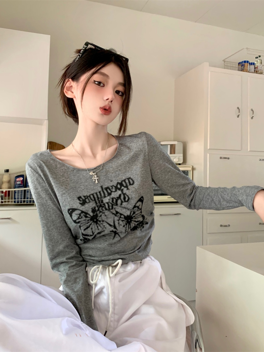 Butterfly Print Long Sleeve Jazz Top - Thin Sun Protection T-Shirt for Music Festival Outfits, Perfect for Girl Groups and 90s Style. Butterfly Print Long Sleeve Jazz Top - Thin Sun Protection T-Shirt for Music Festival Outfits, Perfect for Girl Groups and 90s Style.