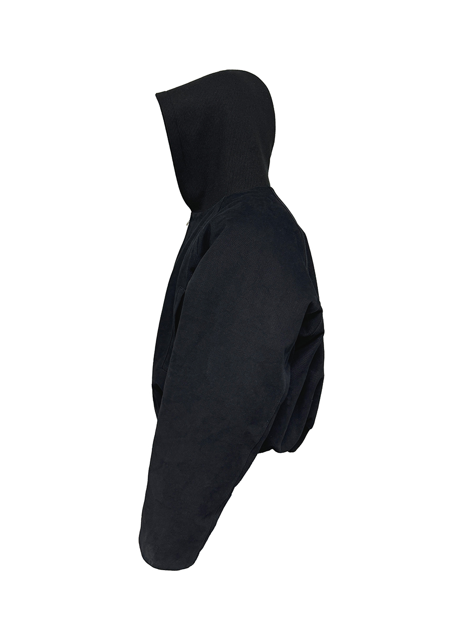 Canvas Ribbed Hooded Cotton Bomber Jacket in Snow-Like Pearl Finish - Stiff Silhouette for Trendy 90s Y2K Style Canvas Ribbed Hooded Cotton Bomber Jacket in Snow-Like Pearl Finish - Stiff Silhouette for Trendy 90s Y2K Style