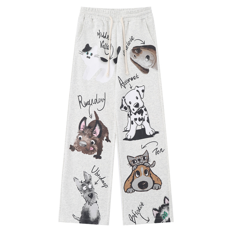 Cartoon Print Wide-Leg Long Pants for Girls - Casual Straight-Leg Sports Trousers for Spring and Autumn, Y2K Style Cartoon Print Wide-Leg Long Pants for Girls - Casual Straight-Leg Sports Trousers for Spring and Autumn, Y2K Style