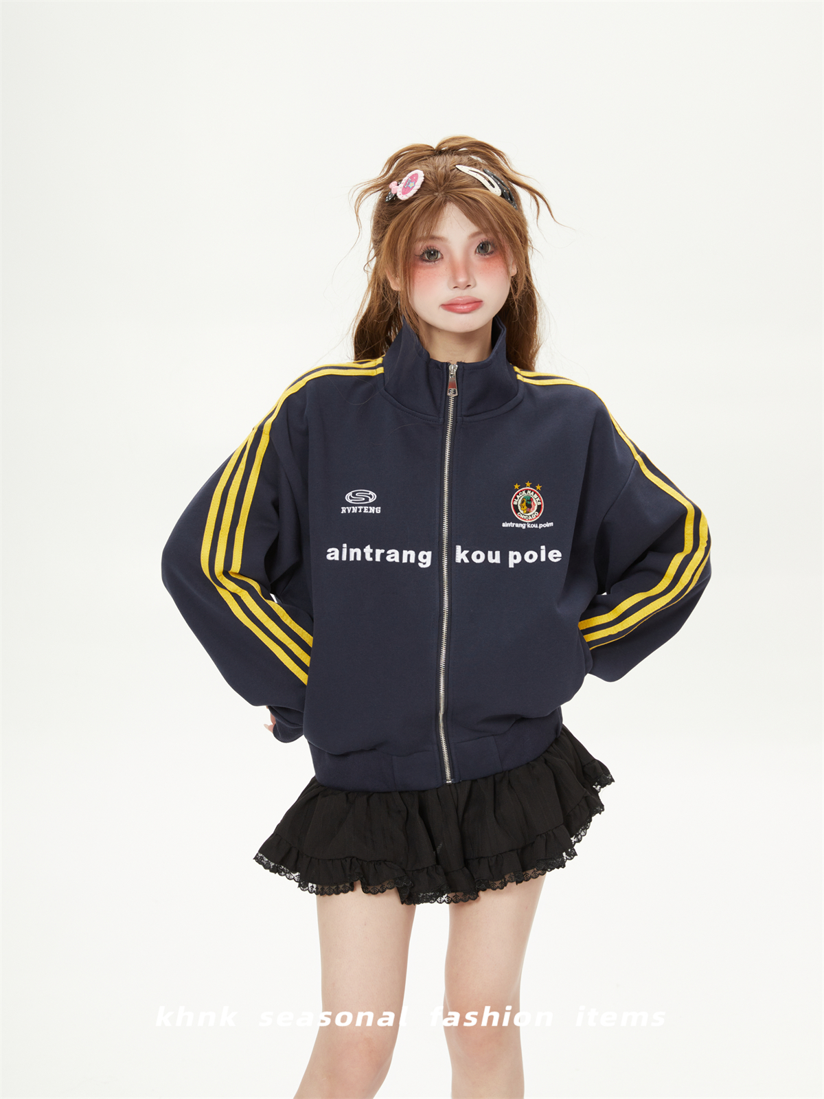 Casual Sea Salt Blue Striped Embroidered Short Cardigan Sweatshirt for Women - Trendy Korean Style Spring Autumn Jacket Casual Sea Salt Blue Striped Embroidered Short Cardigan Sweatshirt for Women - Trendy Korean Style Spring Autumn Jacket