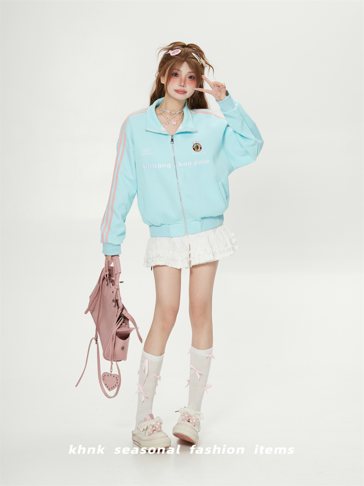 Casual Sea Salt Blue Striped Embroidered Short Cardigan Sweatshirt for Women - Trendy Korean Style Spring Autumn Jacket Casual Sea Salt Blue Striped Embroidered Short Cardigan Sweatshirt for Women - Trendy Korean Style Spring Autumn Jacket