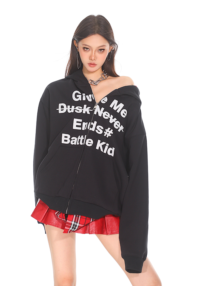 Casual Women's Zip-Up Jacket - American Style Plaid Spliced Two-Piece Sweatshirt Cardigan for Autumn Fashion