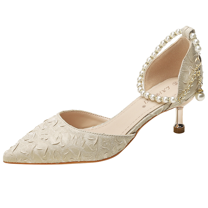 Champagne Open-Toe High Heels with One-Strap Pearl Design for Weddings & Bridesmaids, Summer 2025, Daily Wear, Elegant Style Champagne Open-Toe High Heels with One-Strap Pearl Design for Weddings & Bridesmaids, Summer 2025, Daily Wear, Elegant Style