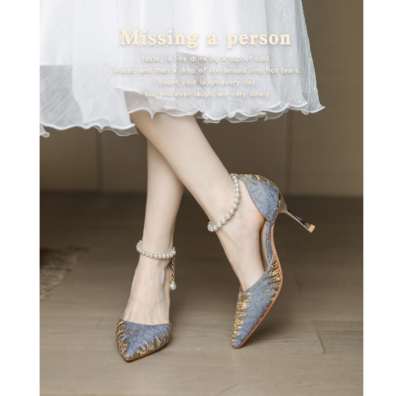 Champagne Open-Toe High Heels with One-Strap Pearl Design for Weddings & Bridesmaids, Summer 2025, Daily Wear, Elegant Style Champagne Open-Toe High Heels with One-Strap Pearl Design for Weddings & Bridesmaids, Summer 2025, Daily Wear, Elegant Style