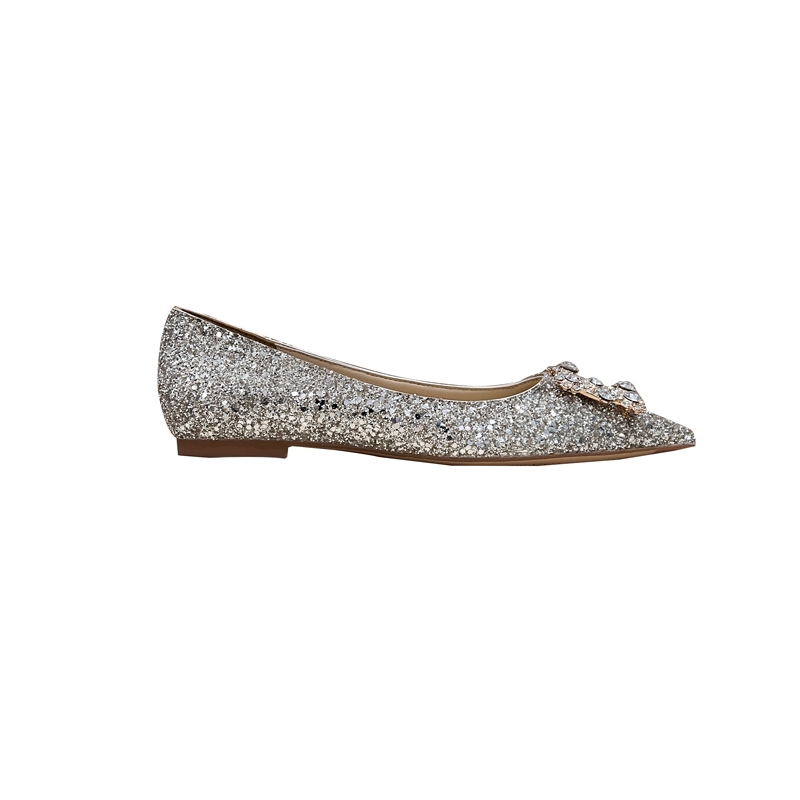 Champagne Rhinestone Square Buckle Sequin Flat Shoes - Elegant Shallow Pointed Design for Chic Style Champagne Rhinestone Square Buckle Sequin Flat Shoes - Elegant Shallow Pointed Design for Chic Style